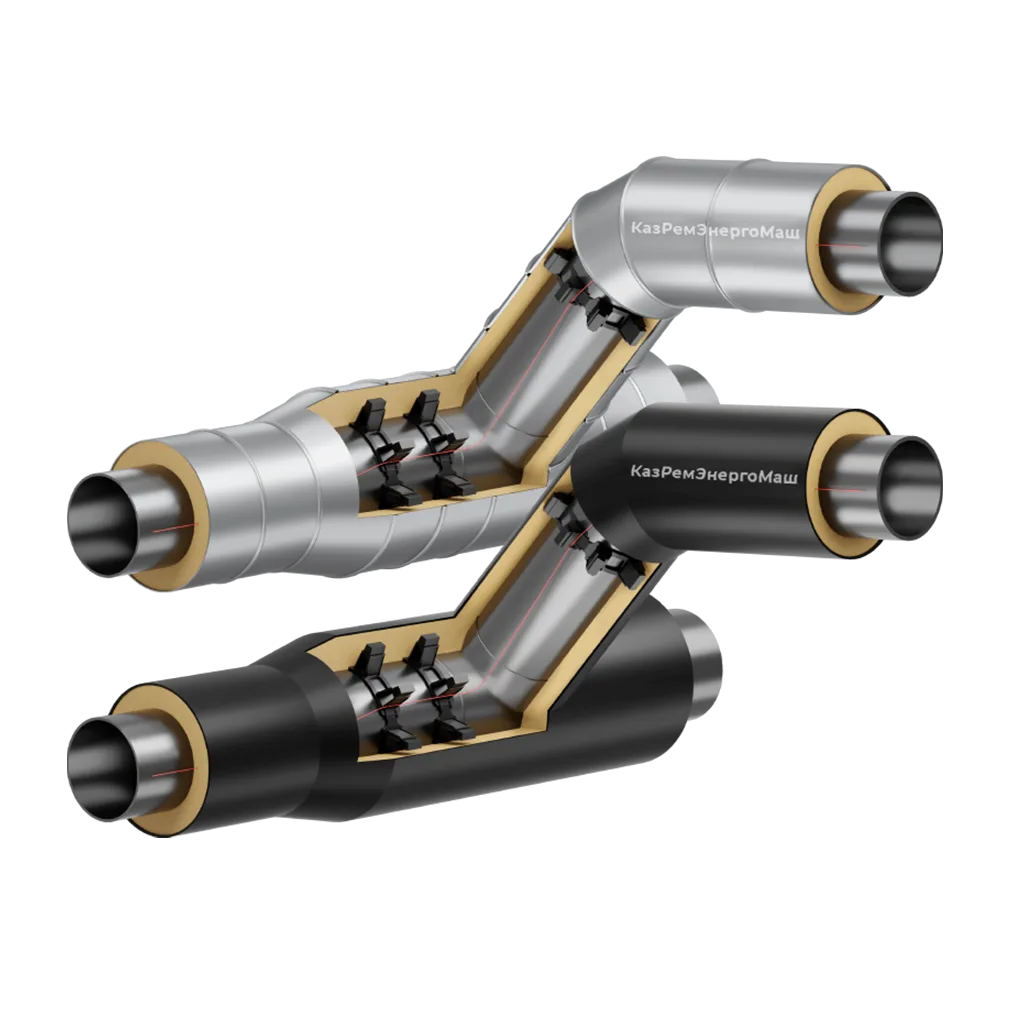 Тройниковые ответвления стальные с переходом ППУ